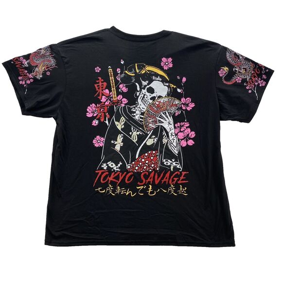Fresh Laundry T Shirt Mens 3XL Black Skeleton Tokyo Savage Dragon Cherry Blossom - Picture 1 of 7